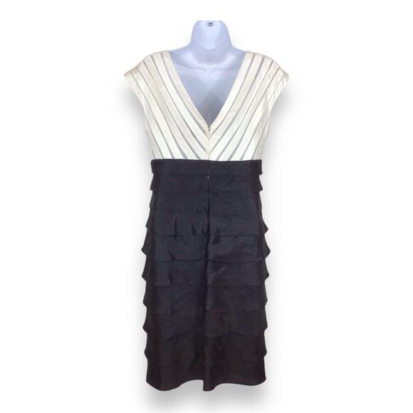 ADRIANNA PAPELL Layered Sleeveless V-Neck V-Back Midi Evening Dress - Picture 2 of 6